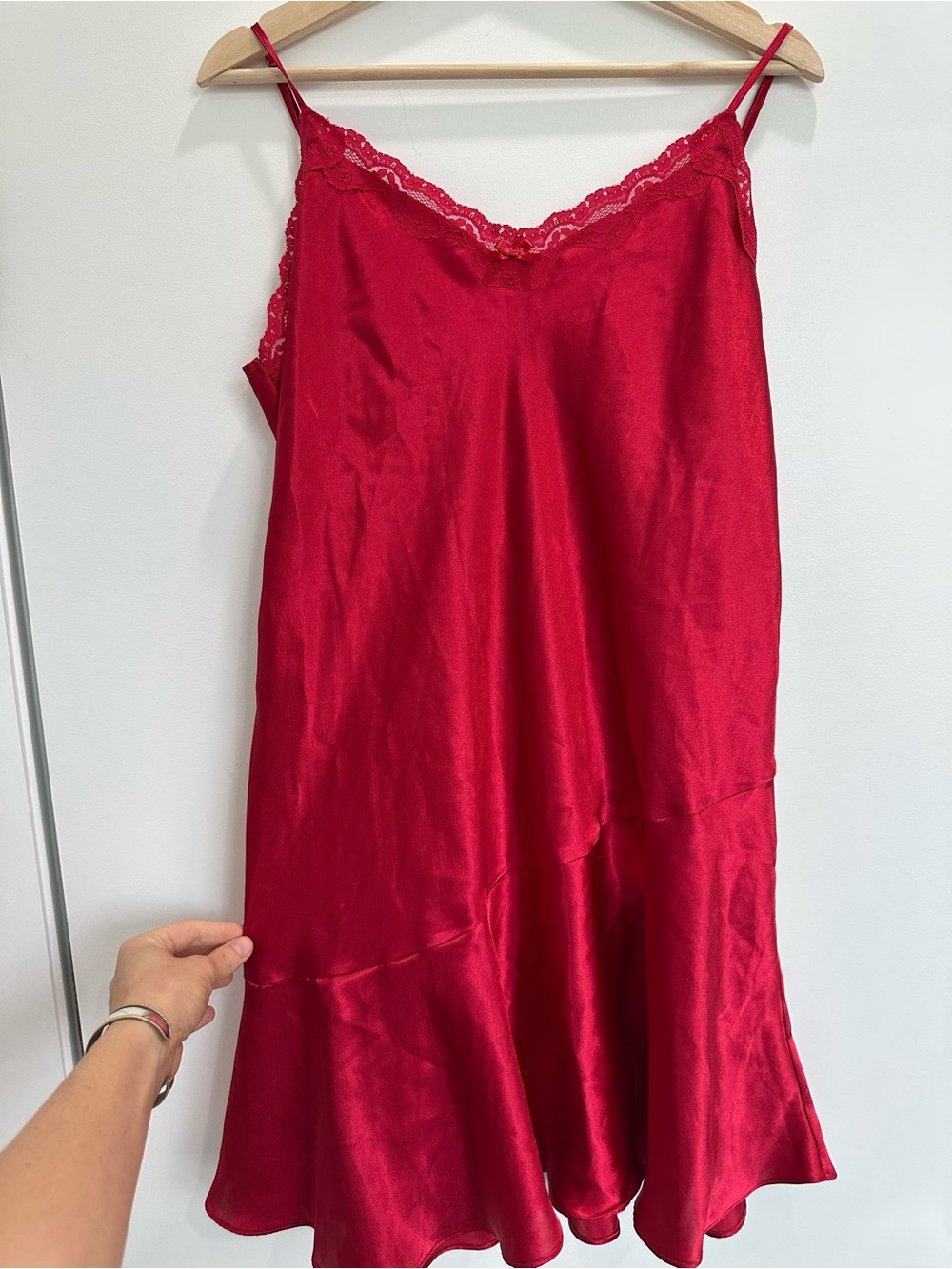 delicates Red Satin Lace-Trim Slip